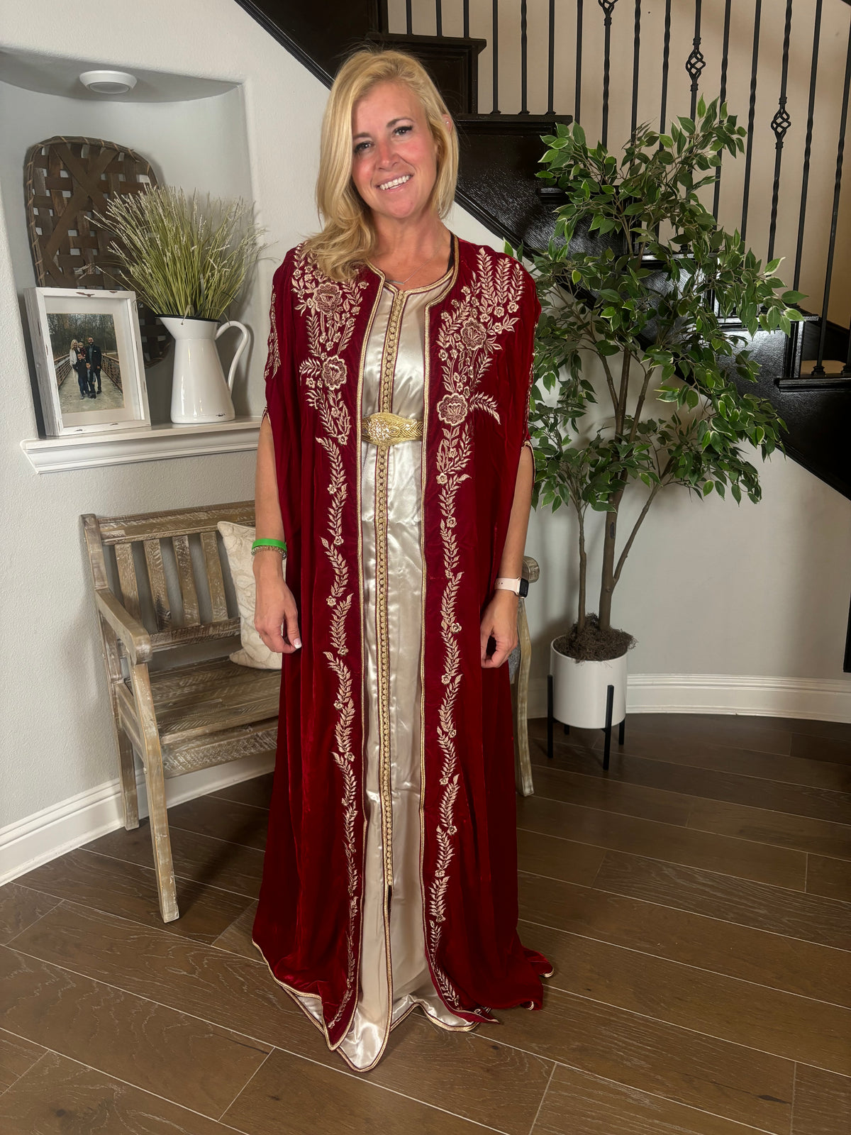 Burgundy Velvet Cape Takchita.