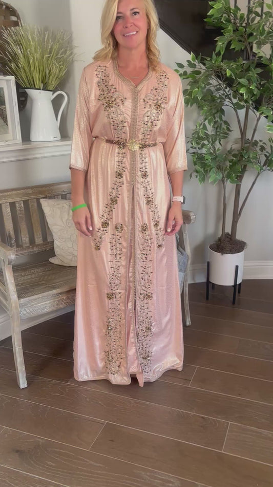 Blush Gold Jewel Moroccan Caftan