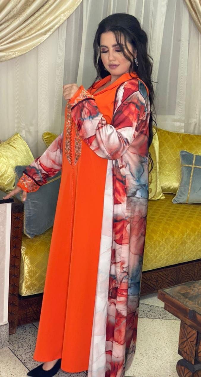 2PC JELLABA WITH COLORFUL TOP W/EMBROIDERY & beads