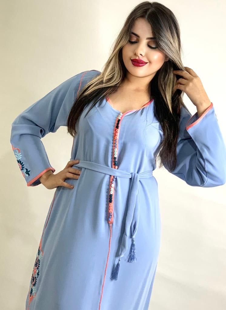 NICE BLUE CAFTAN W/EMBROIDERY ON THE SIDE قميص