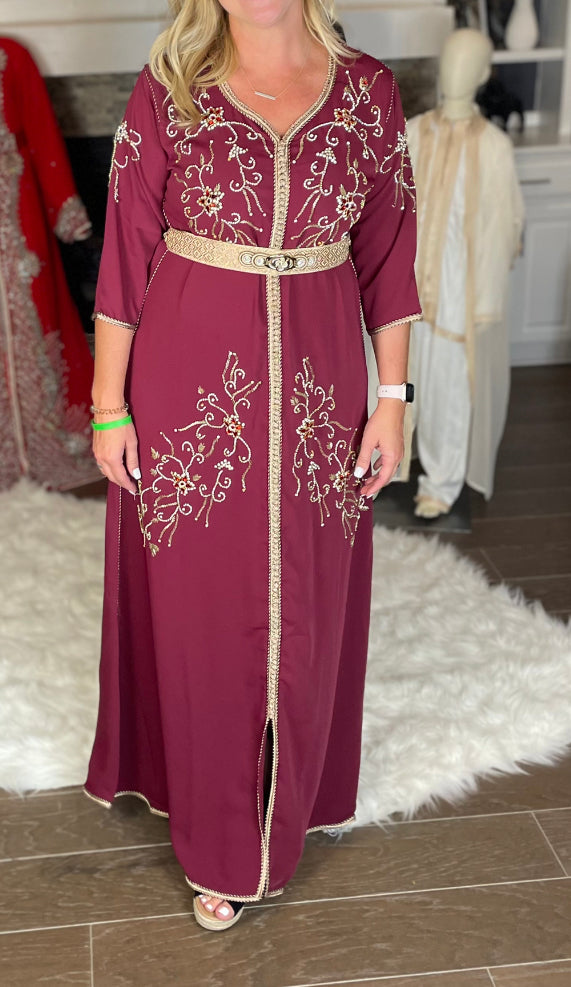 CAFTAN BURGUNDY WITH HANDMADE TANBAT