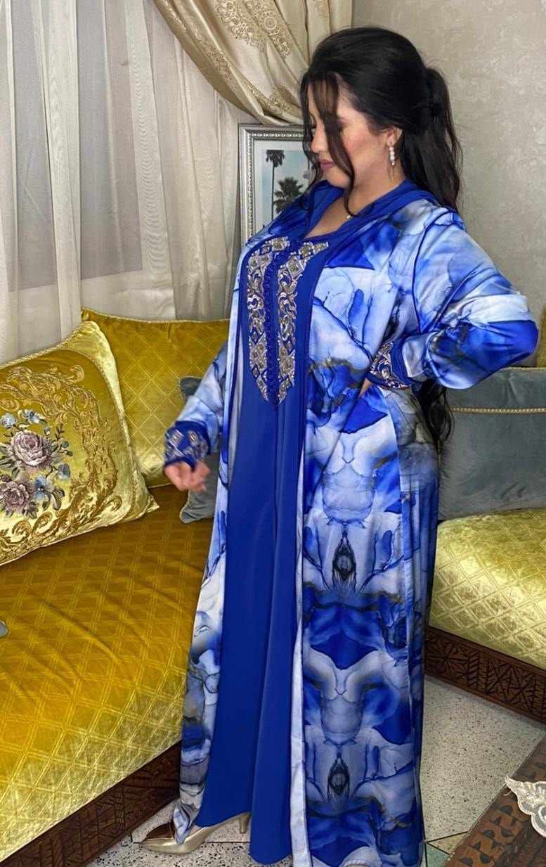 2PC JELLABA WITH COLORFUL TOP W/EMBROIDERY & beads