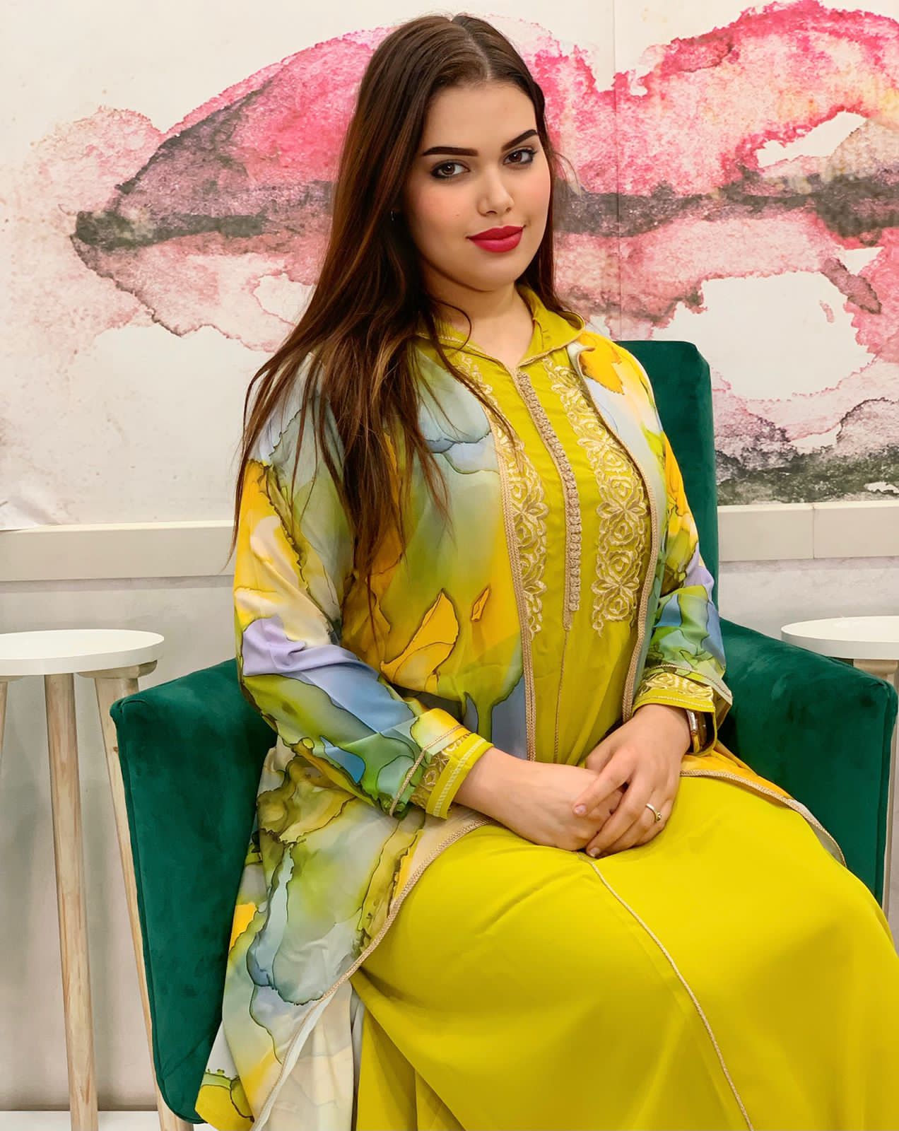2 PC JELLABA WITH MULTICOLORED TOP & EMBROIDERY ON THE CHEST AREA