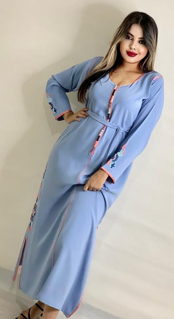 NICE BLUE CAFTAN W/EMBROIDERY ON THE SIDE قميص