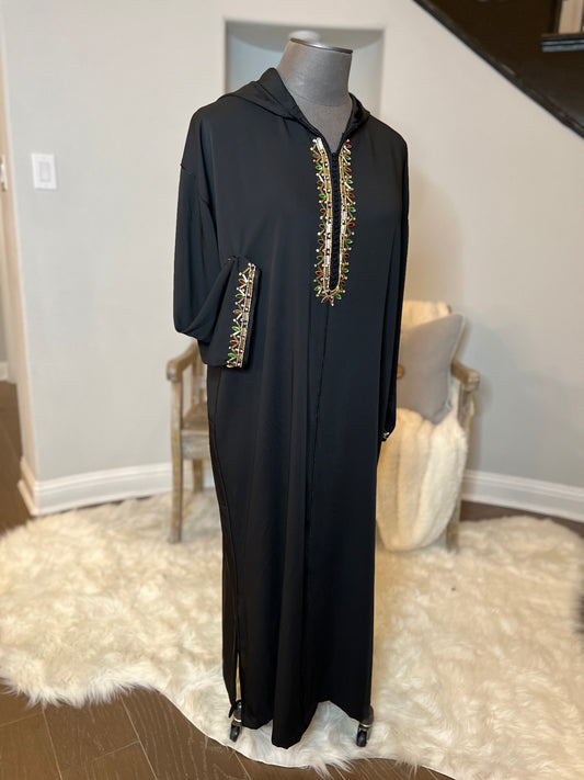 BLACK JELLABA WITH BEADS