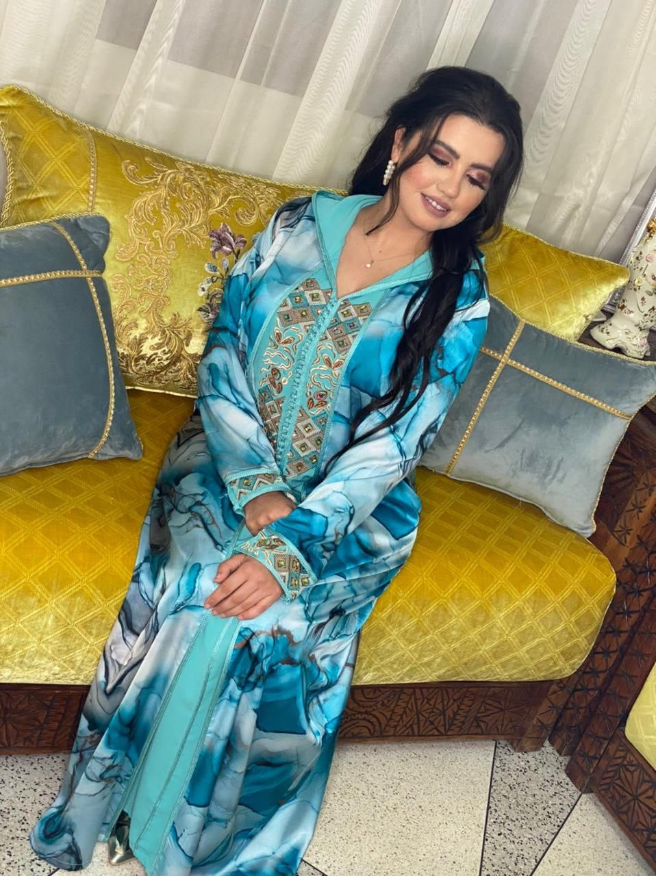 2PC JELLABA WITH COLORFUL TOP W/EMBROIDERY & beads