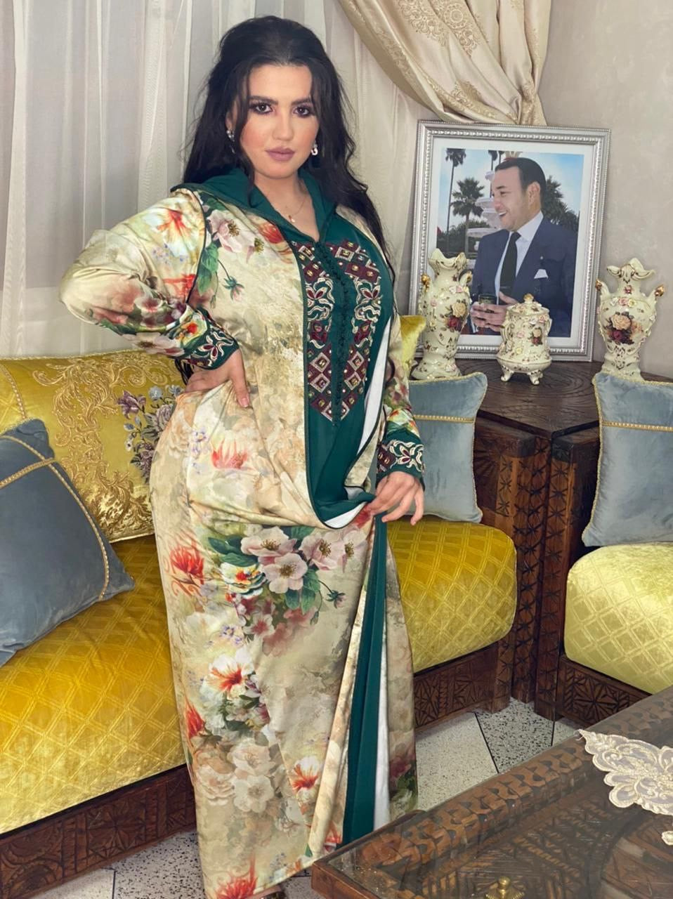2PC JELLABA WITH COLORFUL TOP W/EMBROIDERY & beads